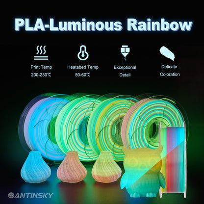 ANTINSKY PLA Luminous rainbow 3D Filament 1.75mm 1kg